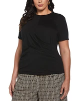 Ella Rafaella Plus Asymmetrical Wrap Short Sleeve Top