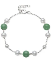 2-Pc. Set Dyed Green Jade & Cultured Freshwater Pearl (6-7mm) Collar Necklace & Bracelet in Sterling Silver