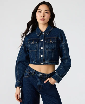 Steve Madden Women's Brixton Button-Front Cotton Denim Jacket
