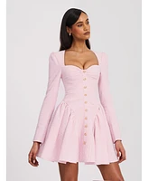 Miss Circle Women's Tae Pink Tweed Long Sleeve Drop Waist Mini Dress
