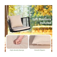 Porch Swing Patio Hanging Rattan Chair with Zippered Cushions and Rope