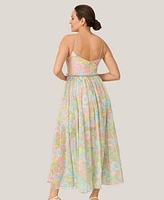 J Mendel Women's Floral Pleated Bodice Halter Midi Dress