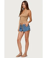 Edikted Women's Olivera Lace Up Denim Mini Skort
