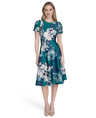 Calvin Klein Women's Scuba Floral-Print Fit & Flare Dress