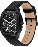 Tommy Hilfiger Men's Multifunction Black Leather Strap Watch, 39mm
