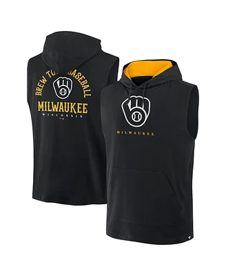 Fanatics Men's Black Milwaukee Brewers Fire Speed Sleeveless Pullover Hoodie