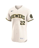 Nike Men's Christian Yelich Cream Milwaukee Brewers Home Elite Player Jersey