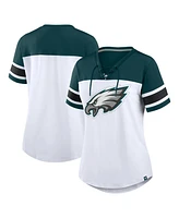 Fanatics Women's White/Midnight Green Philadelphia Eagles Athena Rhinestone Lace-Up V-Neck T-Shirt