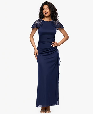 Betsy & Adam Women's Draped Lace-Sleeve Gown