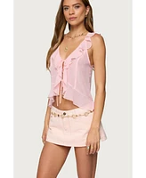 Edikted Womens Roxan Ruffle Chiffon Tie Front Top