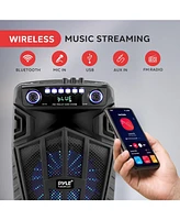 Pyle 10" Bluetooth Portable Pa Speaker – Karaoke Party Speaker with Wireless Mics, Stand, Rechargeable Battery, Flashing Lights, MP3/Usb/F