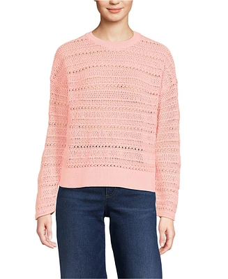 Lands' End Women's Cotton Blend Pointelle Crew Neck Sweater