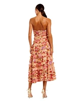 Mac Duggal Women's Pink Ruffle Strapless Ankle Cotton Dress