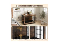 Dog Crate Furniture with Double Lockable Doors and Removable Pull-out Tray