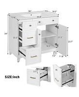 Casainc 36" Bathroom Vanity with Ceramic Sink, Double-Layer Drawers, Soft Close Doors & Adjustable Shelves