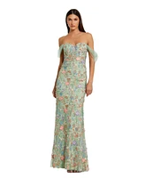Mac Duggal Women's Off The Shoulder Bustier Emboridered Net Gown