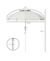 Flynama 5.7' Portable Beach Umbrella with Tilt, Adjustable Height, 2 Cup Holders & Hooks, Uv 40+ Ruffled Outdoor Umbrella with Vented Canopy