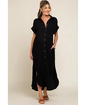 Pinkblush Maternity Black Button Down Midi Dress