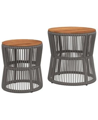 vidaXL Patio Side Tables 2 pcs with Wooden Top Gray Poly Rattan