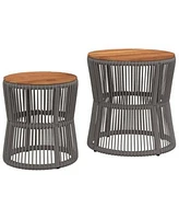 vidaXL Patio Side Tables 2 pcs with Wooden Top Gray Poly Rattan