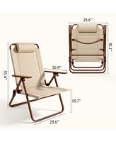 Sugift 3-Position Adjustable Folding Lounge Chair Recliner Chair with Wood-Grain Armrests