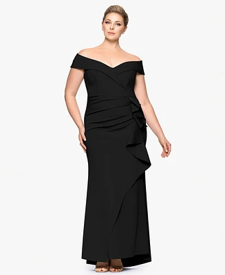 Xscape Plus Off-The-Shoulder Scuba Crepe Gown