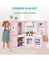 Best Choice Products Pretend Play Corner Kitchen, Interactive Wooden Kids Set w/ Lights & Sounds