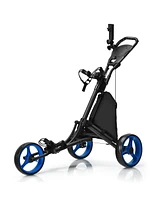 3 Wheels Folding Golf Push Cart with Storage Bag and Scoreboard