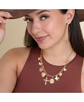 Jessica Simpson Gold-Tone Textured Cross & Heart Charm Necklace