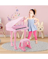 37 Keys Kids Piano Keyboard with Stool, Microphone and Lid