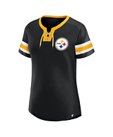 Fanatics Women's Black Pittsburgh Steelers Lace-Up Bling T-Shirt