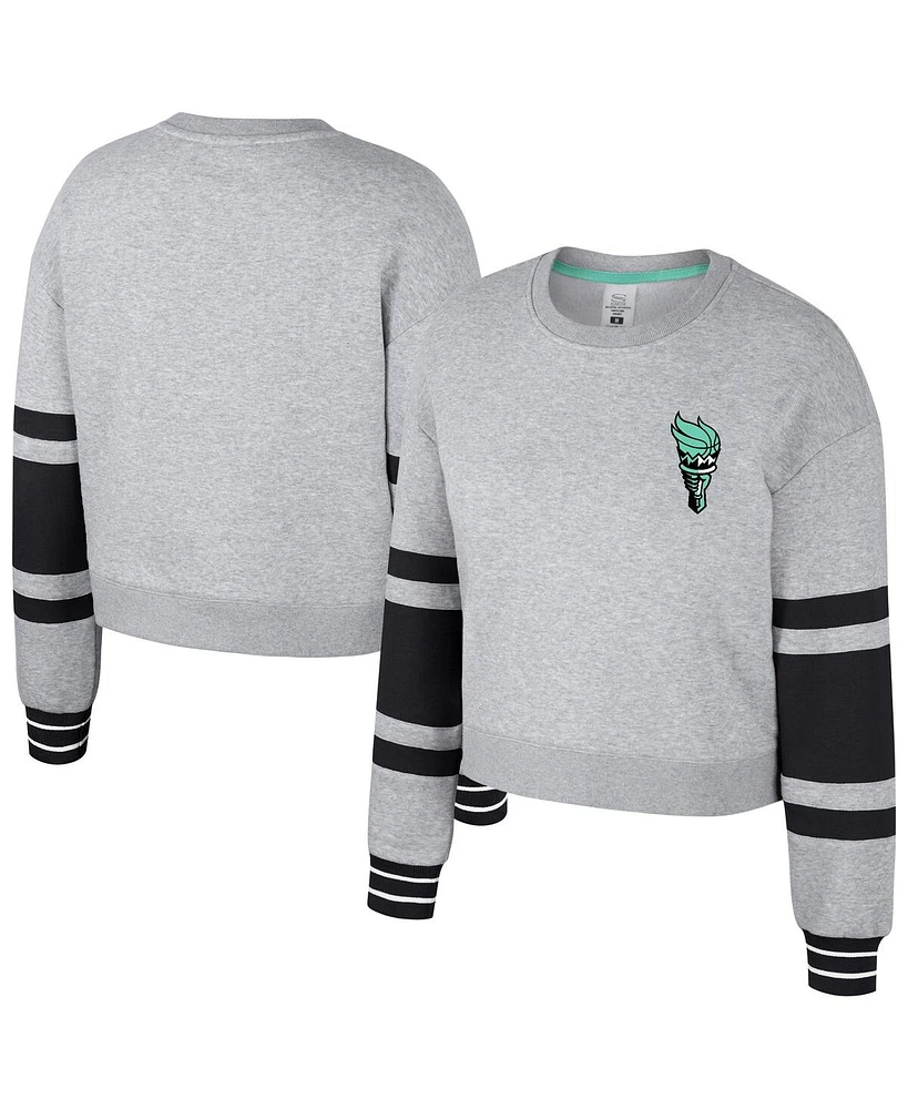 Stadium Essentials Men's and Women's  Heather Gray New York Liberty Cropped Pullover Sweatshirt