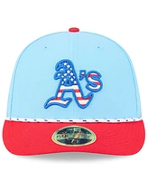 New Era Men's Light Blue/Red Athletics 2025 Fourth of July Low Profile 59FIFTY Fitted Hat