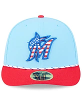 New Era Men's Light Blue/Red Miami Marlins 2025 Fourth of July Low Profile 59FIFTY Fitted Hat