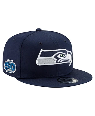 New Era Men's College Navy Seattle Seahawks 50th Season Side Patch 9FIFTY Snapback Hat