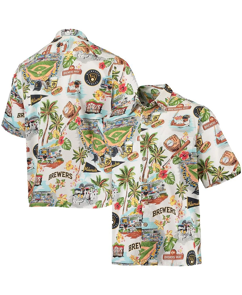 Reyn Spooner Men's White Milwaukee Brewers Scenic Button-Up Shirt