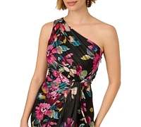 Adrianna Papell Women's Floral Chiffon One-Shoulder Long Dress