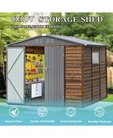 Mondawe 8x8FT Iron-Wood Outdoor Storage Tool Shed with Lockable Door and Windows