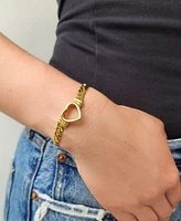 Adornia Tarnish Resistant Gold Flat Curb Chain Heart Bracelet