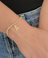Adornia Gold Crystal Initial Charm Tennis Bracelet
