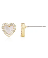 Adornia Gold Mother of Pearl Mini Halo Heart Stud Earrings