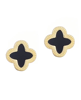 Adornia Gold Fluted Edge Black Clover Stud Earrings