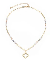 Adornia Mixed Bead and Chain Clover Outline Pendant Necklace