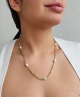 Adornia Freshwater Cultivated Pearl Station Paper Clip Chain Necklace