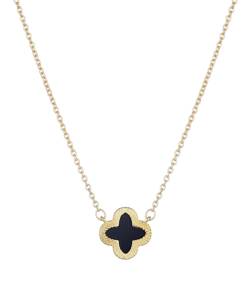 Adornia Gold Fluted Edge Black Clover Pendant Necklace