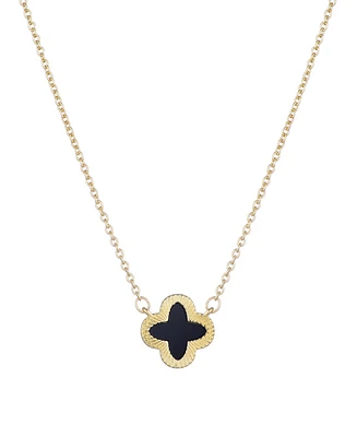 Adornia Gold Fluted Edge Black Clover Pendant Necklace