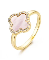 Adornia Gold Mother of Pearl Cubic Zirconia Halo Clover Ring