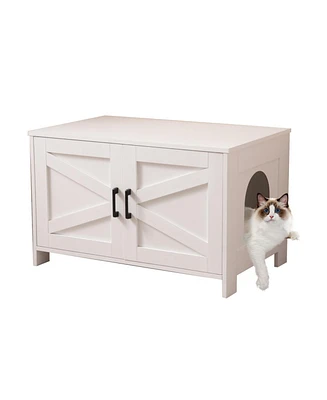 Cat Litter Box Enclosure with Barn Door - White