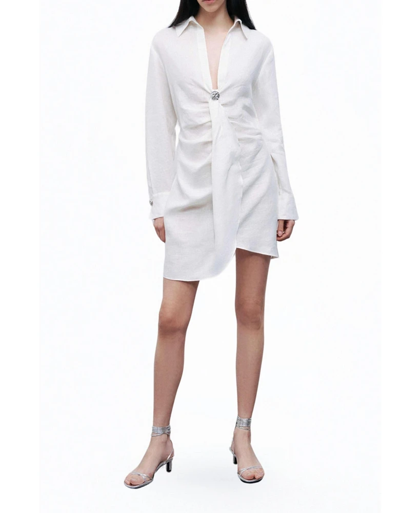 Nocturne Women's Linen Mini Dress with Accessory Detail