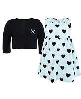 Hudson Baby Girls Cotton Dress and Cardigan Set, Mint Black Heart
